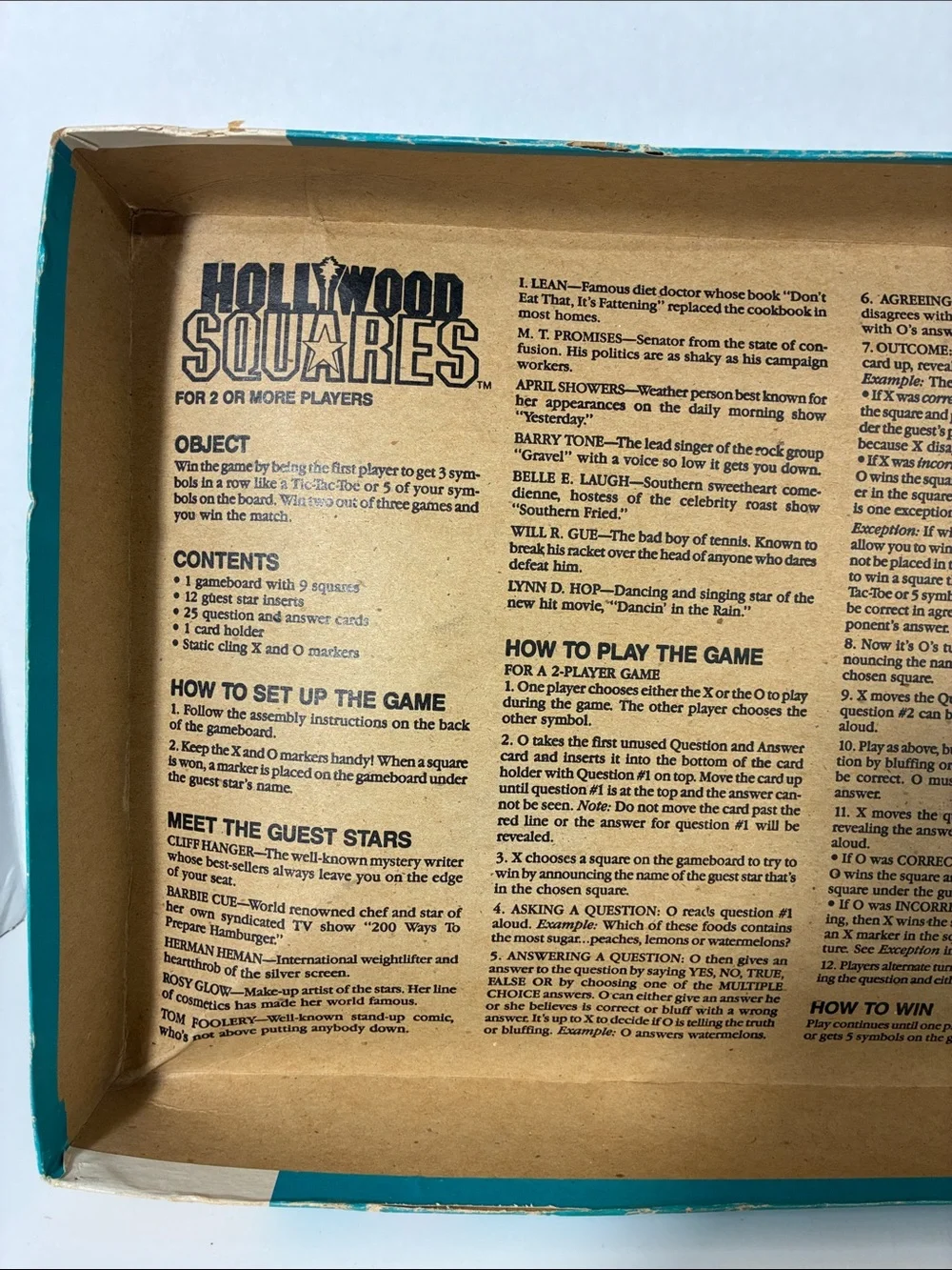 1986 HOLLYWOOD SQUARES BOARD GAME
